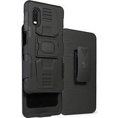 Samsung galaxy xcover Case and Clip for Galaxy XCover Pro, Nakedcellphone [Black] Rugged Ring Grip Cover with Stand [Built-in Mounting Plate] and [Belt Hip Holster] for Samsung Galaxy XCover Pro Phone (SM-G715)