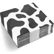 Blue Panda Cow Print Farm Animal Party Paper Napkins (6.5 x 6.5 In, 100 Pack)