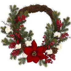 Flowers Nearly Natural Nearly Natural 19" Poinsettia with Berries & Artificial Wreath