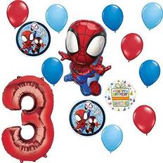 None Spidey and His Amazing Friends 3rd Birthday Balloon Bouquet 14 pc Decorations