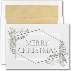 Christmas Cards & Invitations Jam Paper Blank Christmas Cards & Matching Envelopes Set, Christmas Greenery, 25/Pack (526M1901WB)