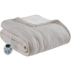 Serta Fleece To Heated Twin Blankets Beige, Green