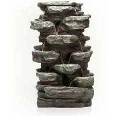 Pond fountains with lights Alpine Corporation Tiered Cascading Rock Fountain with