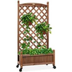 Best Choice Products Pots & Planters Best Choice Products 48in Mobile Wood Planter Box Diamond Lattice Trellis