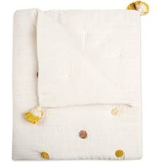 White Baby Blankets Crane Baby Cotton Muslin Pom Pom Blanket Kendi White