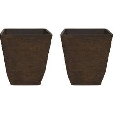 Pots, Plants & Cultivation Alpine Corporation Set of 2 Small Resin Indoor/Outdoor Squared Planters Brown