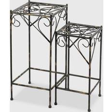 Cast iron pot set Ore International 2pc Square Iron Plant Stands With Ridged Detail Black