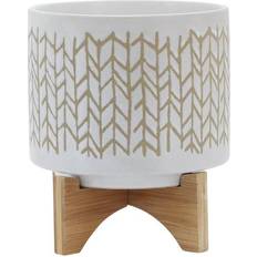 Planter with wood stand Sagebrook Home 8" Chevron Planter with Wood Stand