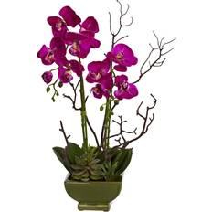 Pink Artificial Plants Nearly Natural 21" Orchid & Succulent Floral Arrangement Artificial Plant