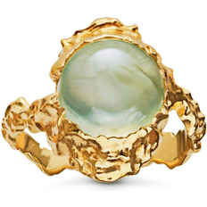 Sølv Ringer Maanesten Goddess Prehnit Ring - Gold/Green