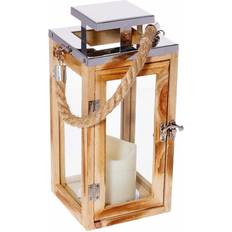 Lights4fun Lights4fun Regular Wooden Operated Candle 26cm with Rope Lantern