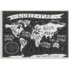 Cotton Interior Decorating Stupell Industries 10 in. 15 in. ""Kids World Map Black and White Nursery"" Daphne Polselli Wood