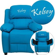 Flash Furniture Armchairs Flash Furniture Personalized Deluxe Padded Turquoise Vinyl Kids Recliner with Storage Arms