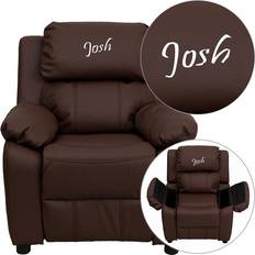 Flash Furniture Armchairs Flash Furniture BT-7985-KID-BRN-LEA-TXTEMB-GG Personalized Deluxe Padded Brown Leather Recliner with Storage Arms