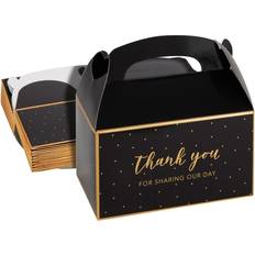 Black and Gold Thank You Party Favor Gable Boxes for Wedding, Birthday Party (24 Pack)