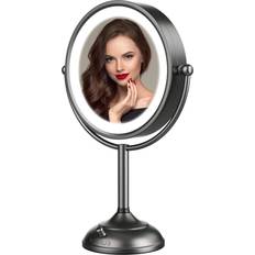 Interior Details Professional 8.5 Lighted Makeup Mirror 10X Magnifying Vanity Mirror with 32 LED Lights Senior Satin Nickel Cosmetic Mirror Brightness Adjustable(0-1100Lux) Desk Lamp Night Light Alternative