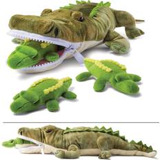 Prextex Plushlings Plush Crocodile with 3 Little Plush Baby Crocodiles Stuffed Alligator Plush Animals Playset