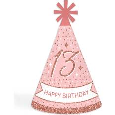 Gold Birthday Trains Big Dot of Happiness 13th Pink Rose Gold Birthday Cone Happy Birthday Party Hats for Kids and Adults Set of 8 (Standard Size)