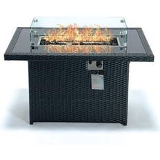 Modern propane fire pit Leisuremod Mace 44 Black Modern Wicker 55,000 BTU Propane