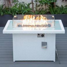 Modern propane fire pit Leisuremod Mace 44 White Modern Wicker 55,000 BTU Propane Pit