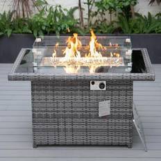 Modern propane fire pit Leisuremod Mace 44 Gray Modern Wicker 55,000 BTU Propane