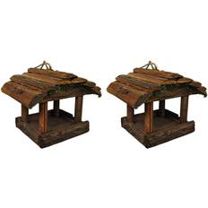 Selections Set of 2 Hanging Wooden Bird Table Feeders