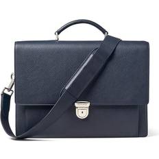 Men Briefcases Aspinal of London Mens Blue Pebble Leather City Laptop Briefcase