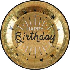 Verjaardag Wegwerpborden Verjaardag feest bordjes happy birthday 10x goud karton 22 cm rond