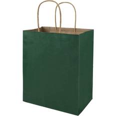 Grocery paper bags 100 Pack 8x4.75x10 inch Medium Green Gift Paper Bags with Handles Bulk, Bagmad Kraft Bags, Craft Grocery Shopping Retail Party Favors Wedding Bags Sacks (Dark Green, 100pcs)