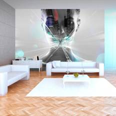 Tapeter Artgeist Grafisk fototapet med motiv af storby og kvinde sort-hvid (flere størrelser) 400x280