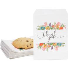 Juvale 100 Pack Thank You Paper Treat Bags, Sleeves for Cookies, Goodies, Candy, Party Favors (Floral, 5 x 7.5 in)