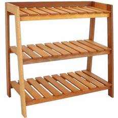 Sunnydaze Decor 18 in. 36 34.5 in. Meranti Wood Garden Shelf with Teak Oil Finish