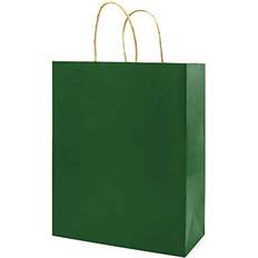 Grocery paper bags 50 Pack 5.25x3.25x8 inch Small Green Gift Paper Bags with Handles Bulk, Bagmad Kraft Bags, Craft Grocery Shopping Retail Party Favors Wedding Bags Sacks (Dark Green, 50pcs)