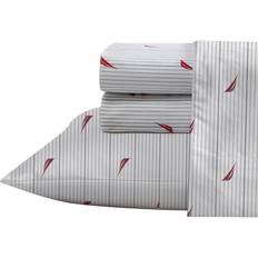 Nautica Audley Stripe 200-Thread-Count Bed Sheet Red, Grey (243.84x)