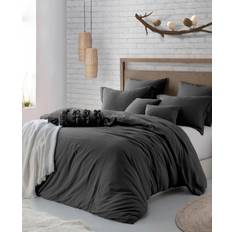 Duvet Covers Cathay Home Microfiber Washed Crinkle Duvet Cover Black, Gray