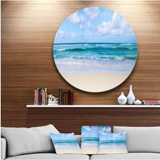 Decorative Items Design Art 'Serene Blue Tropical Beach' Large Seashore Metal Circle Wall Figurine