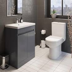 Artis Tivoli Rimless Close Coupled Toilet Vanity Unit with Doors 600mm Grey Gloss