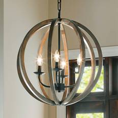 Naturale Lampade a Sospensione FEISS Allier 4 Light Pendant - Weather Oak Wood / Antique Forged Iron Lampada a Sospensione