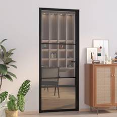 Nero Porte Esterne vidaXL Interna 83x201.5 cm Nero Opaco Vetro ESG E Alluminio Porta Esterna (x)