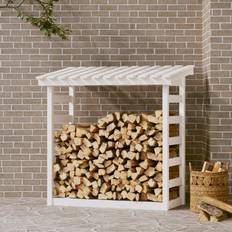 Cestini per la Legna da Ardere vidaXL Portalegna Bianco 108x64,5x110 cm in Legno Massello di Pino