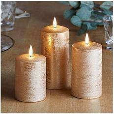 Lights4fun Set of 3 Distressed Gold Copper TruGlow Real Wax Scented Candle