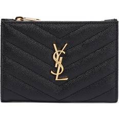 Saint Laurent Wallets & Key Holders Saint Laurent Monogram Quilted Leather Zip Wallet - Black/Gold