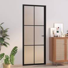 vidaXL 83x201,5 mat glas aluminium sort Inderdør Klart glas (x198.1cm)