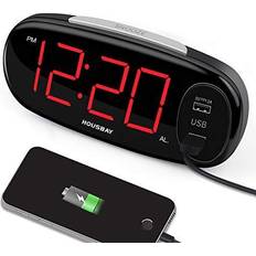 Alarm Clocks HOUSBAY Digital Alarm Clock with Dual USB Charger, No Frills Simple Settings, Easy Snooze, 6.5" Big LED Alarm Clocks for Bedrooms with Dimmer, Outlets Powered