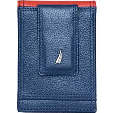 mens Nautica Pebble Two-tone Leather Front Pocket Wallet, Navy/Red, OSFA