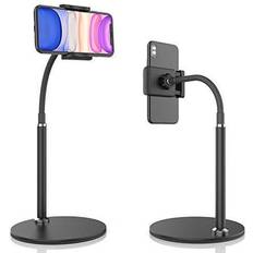 Mobile Device Holders Cell Phone Stand, Adjustable Height & Angle Phone Holder Gooseneck Flexible Arm Universal Phone Stand for Desk, Aluminum Alloy Desktop Cell Phone Holder Compatible with 3.5"-6.5" Device (Black)