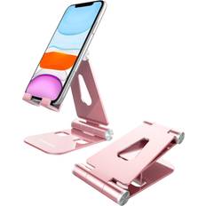 Mobile Device Holders Cell Phone Stand, Lucrave Updated Adjustable Desktop Phone Holder Cradle,Fully Foldable, Compatible with All Phones Android and iPhone 11 Max Xs Xr 8 7 Plus, iPad Mini, Tablets(7-10"-Rose Gold