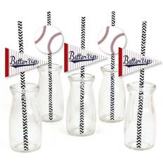 Birthdays Straws Batter Up Baseball Paper Straw Decor Baby Shower or Birthday Party Striped Decorative Straws Set of 24