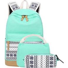 Canvas - Women School Bags Lightweight Canvas Backpack Bookbags Set