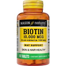 Keratin hälsokost och kosttillskott Mason Natural Biotin 10,000 MCG Plus Keratin 60 st